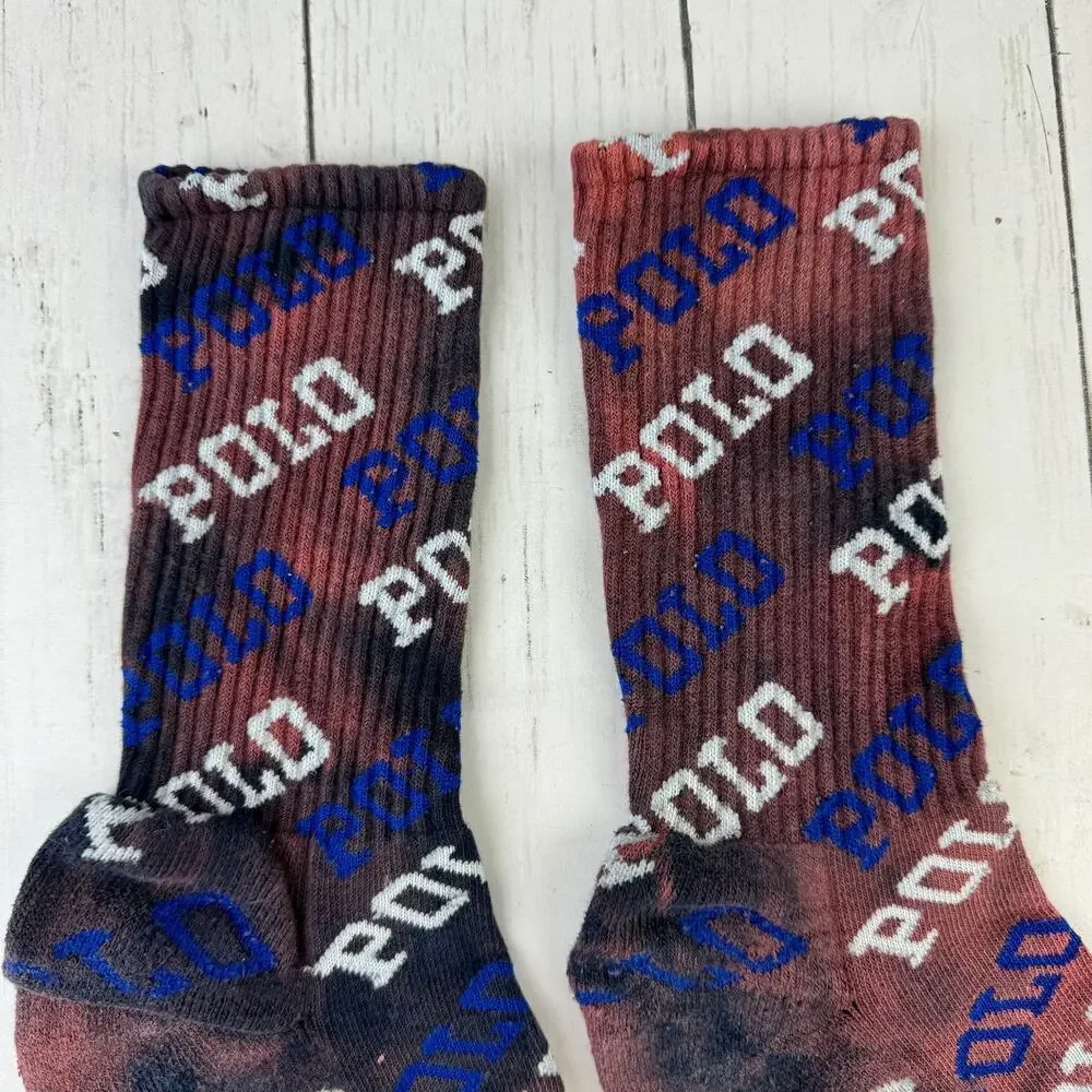 POLO Ralph Lauren All Over Logo Spell-out Tie-Dye Crew Socks Unisex - Picture 4 of 10